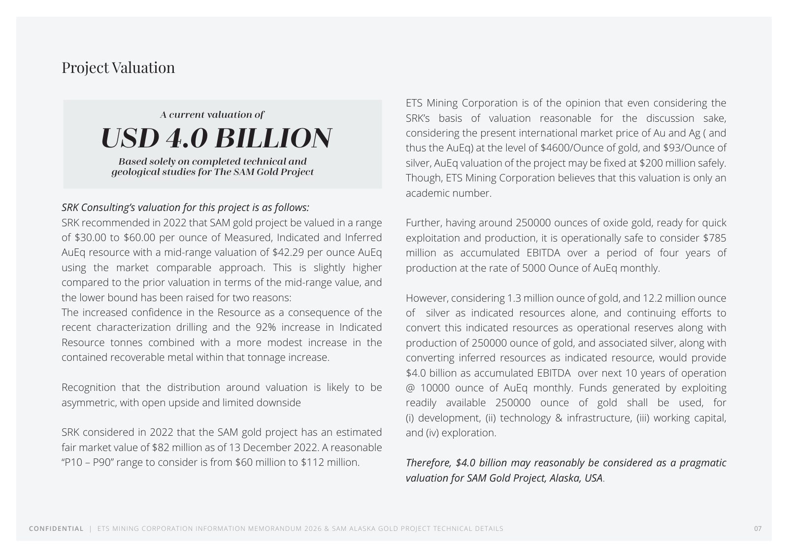 ETS Mining / SAM Alaska Gold Project flyer — page 7