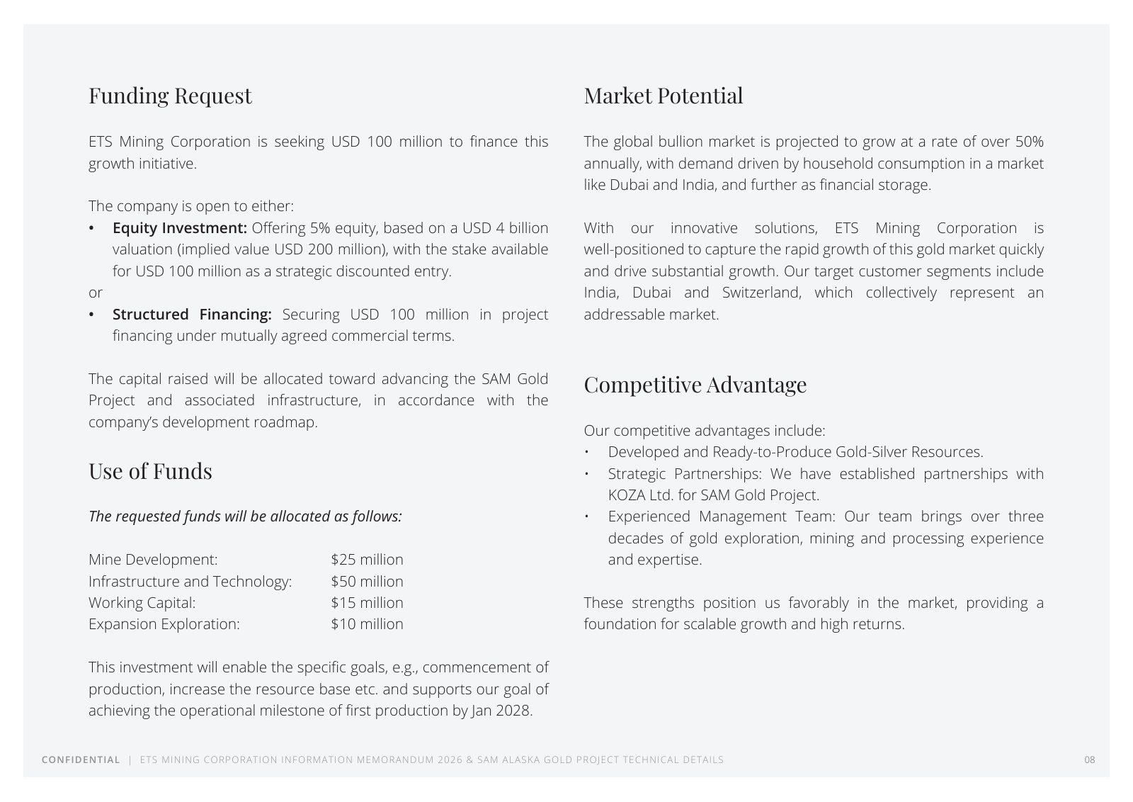 ETS Mining / SAM Alaska Gold Project flyer — page 8